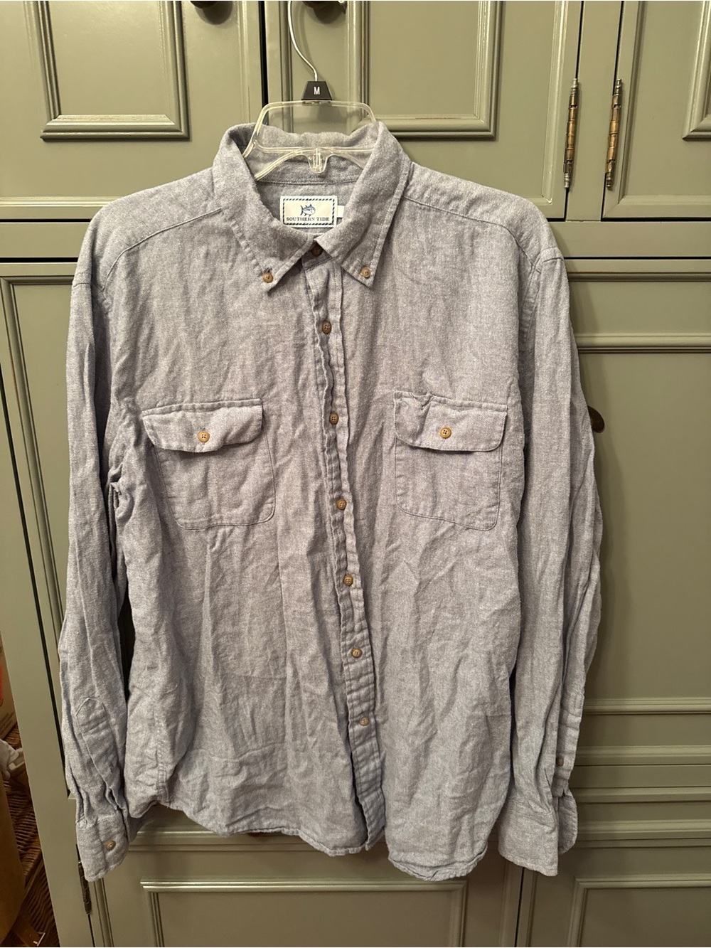 Southern Tide Classic Fit Blue Cotton Button-Down Long Sleeve Pocket Shirt Sz L